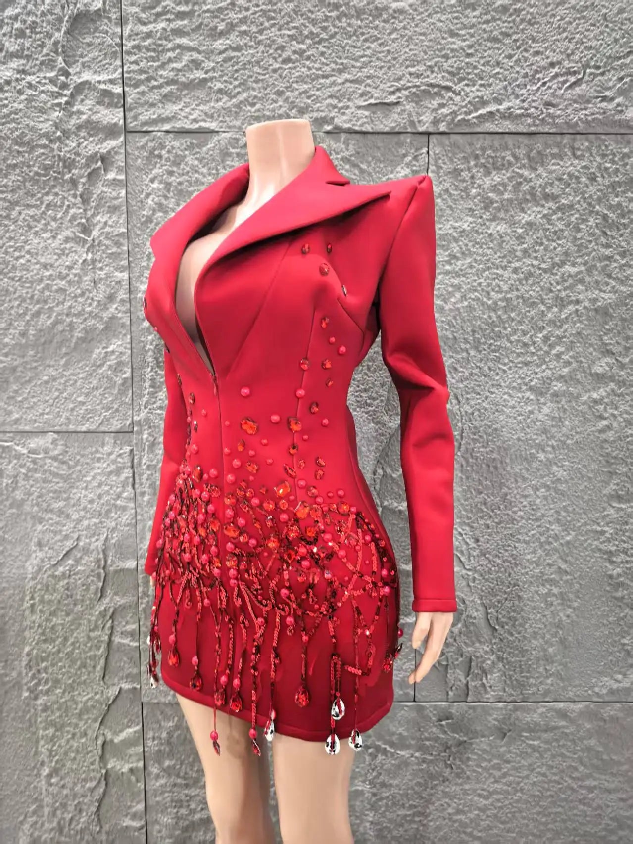 Long Sleeve Deep V-Neck Bodycon Blazer Dress