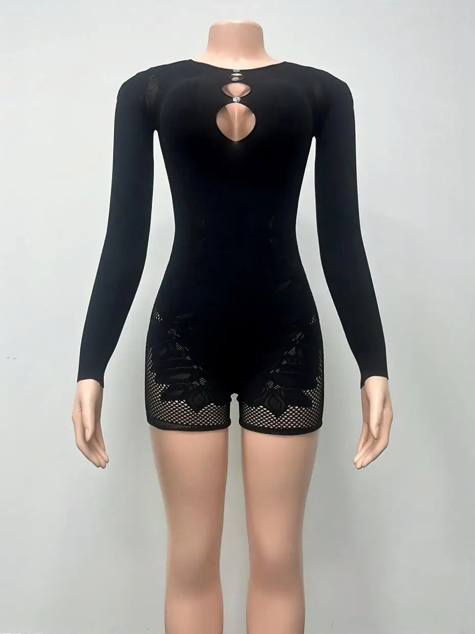 Hollow Out Rhinestone Sexy Romper