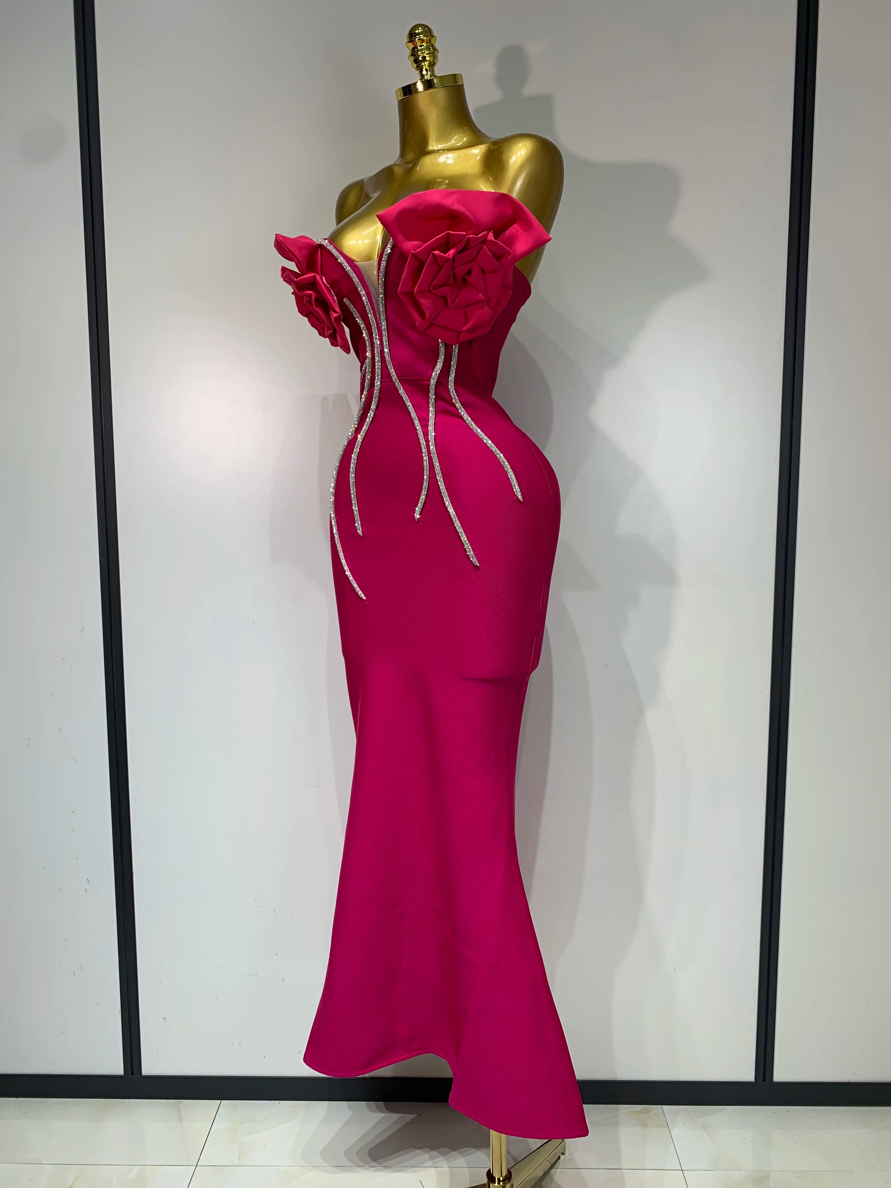 Strapless Appliques Sparkly Diamond Bodycon Bandage Dress