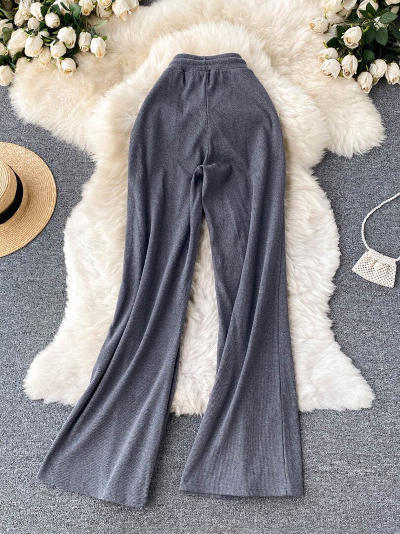 High Elastic Waist Wide Leg Trousers