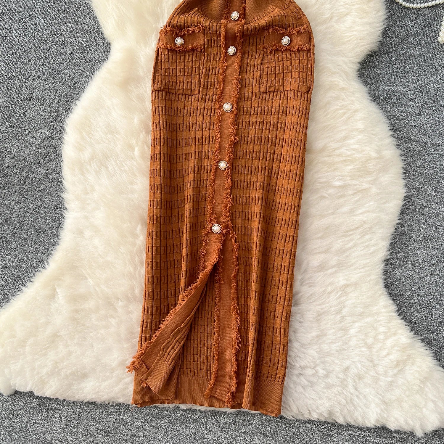 High Quality Elastic Knitted Vintage Long Sundress