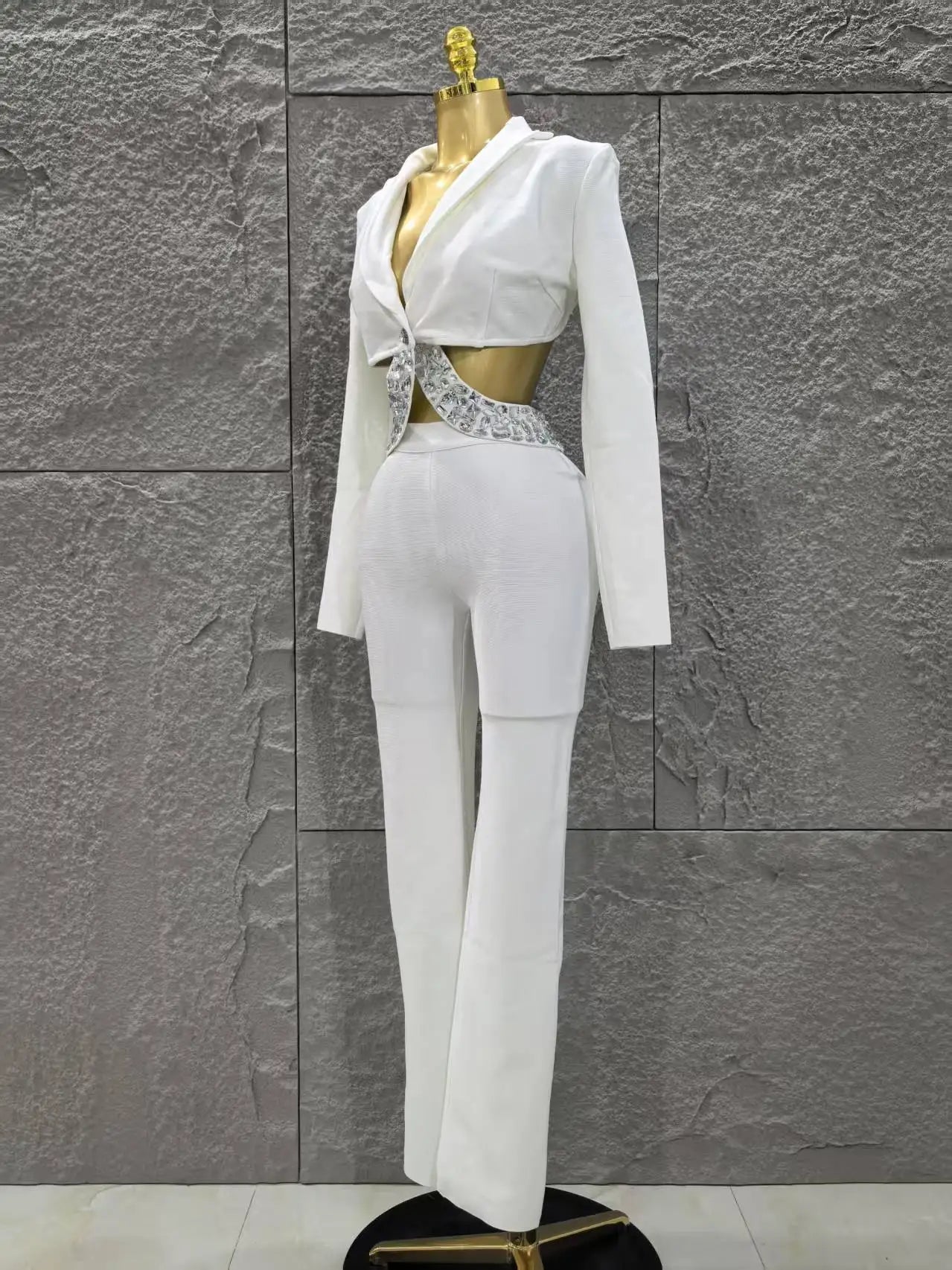 Long Sleeve Crystal Two Pieces Bodycon Bandage Set
