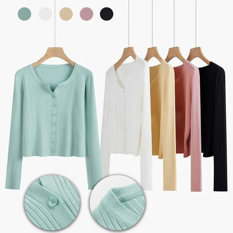 V-Neck Long-Sleeved Knitted Cardigan Wool Thin Outerwear