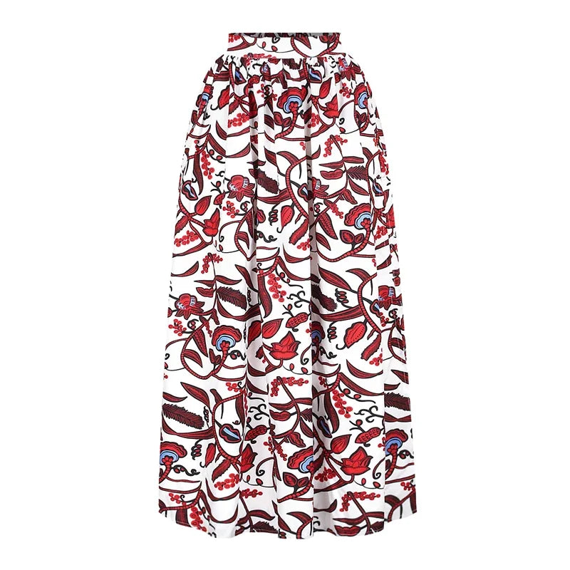 African  Two Piece Set Sexy Slash-neck Long Sleeve Tops +High Slit Maxi Skirt