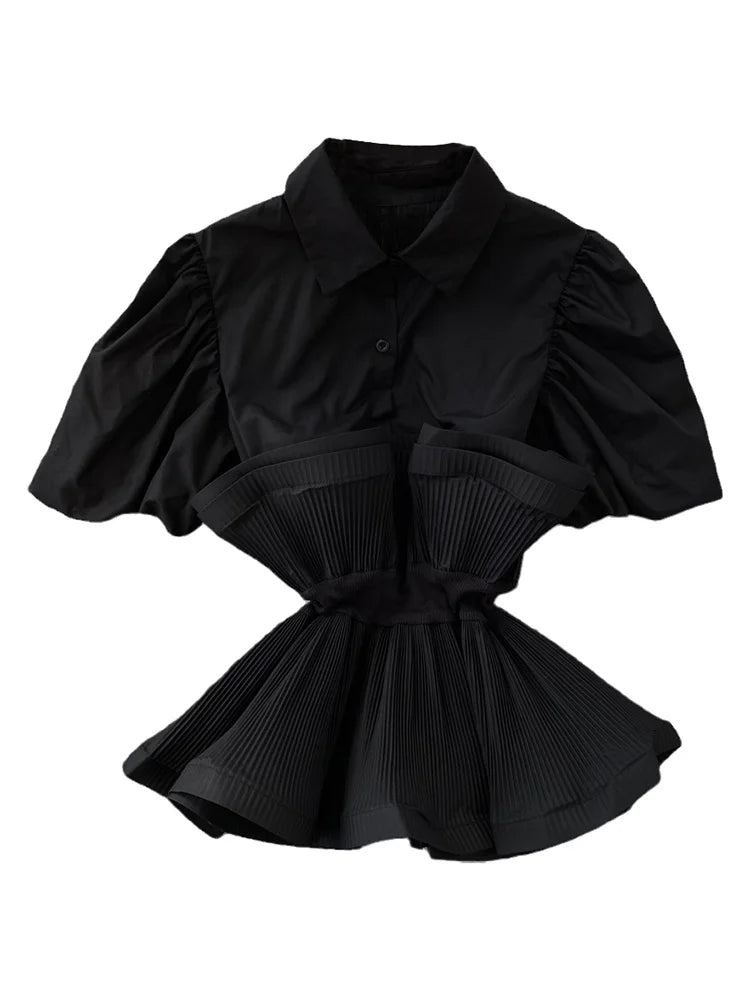 Elegant Lapel Collar Y2k  Short Top Blouse