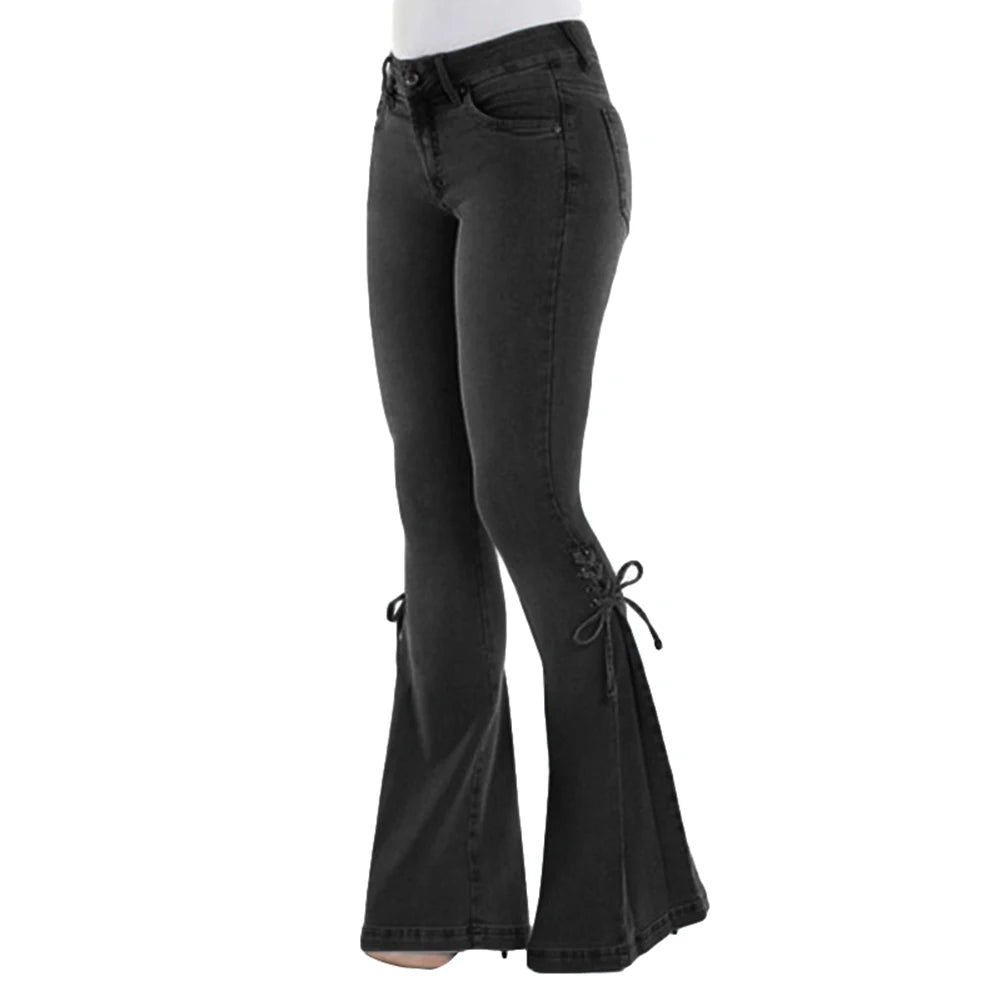 Denim Butt-lifted Casual K Skinny Bell Bottom Pocket Trousers