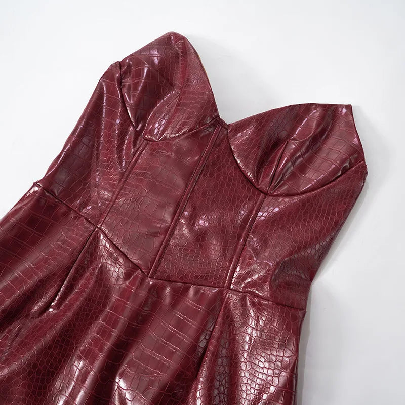 Luxury Leather Strapless Chic Y2K Cocktail Dress