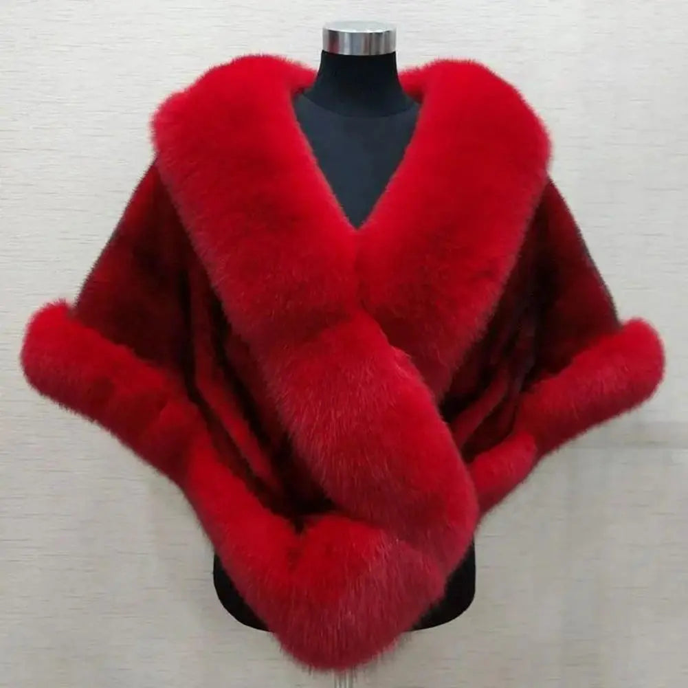 Faux Mink Fox Fur Thickened Warm Fluffy Cape Coat