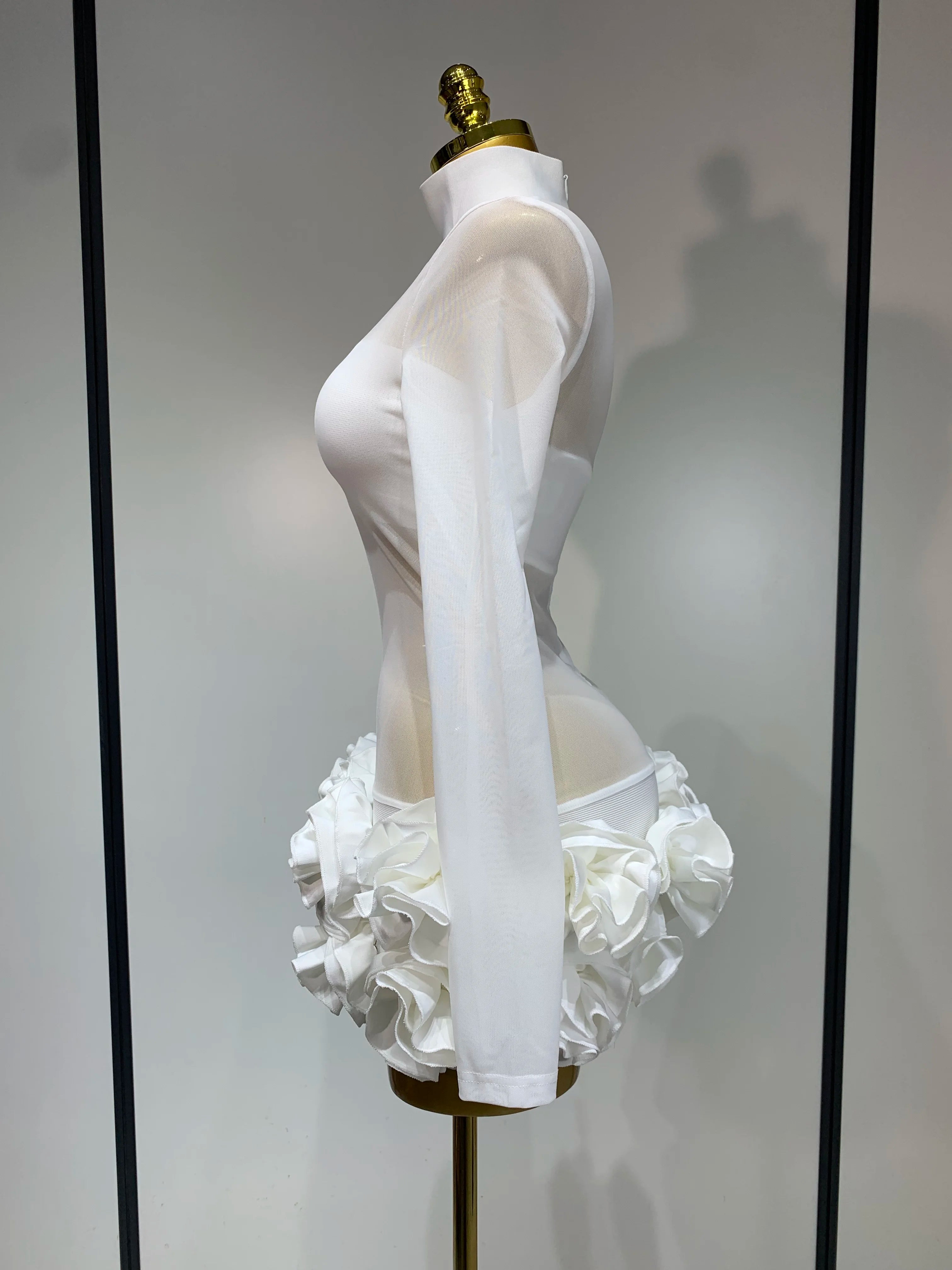 See through Mesh Stereoscopic Flowers Mini Bandage Dress