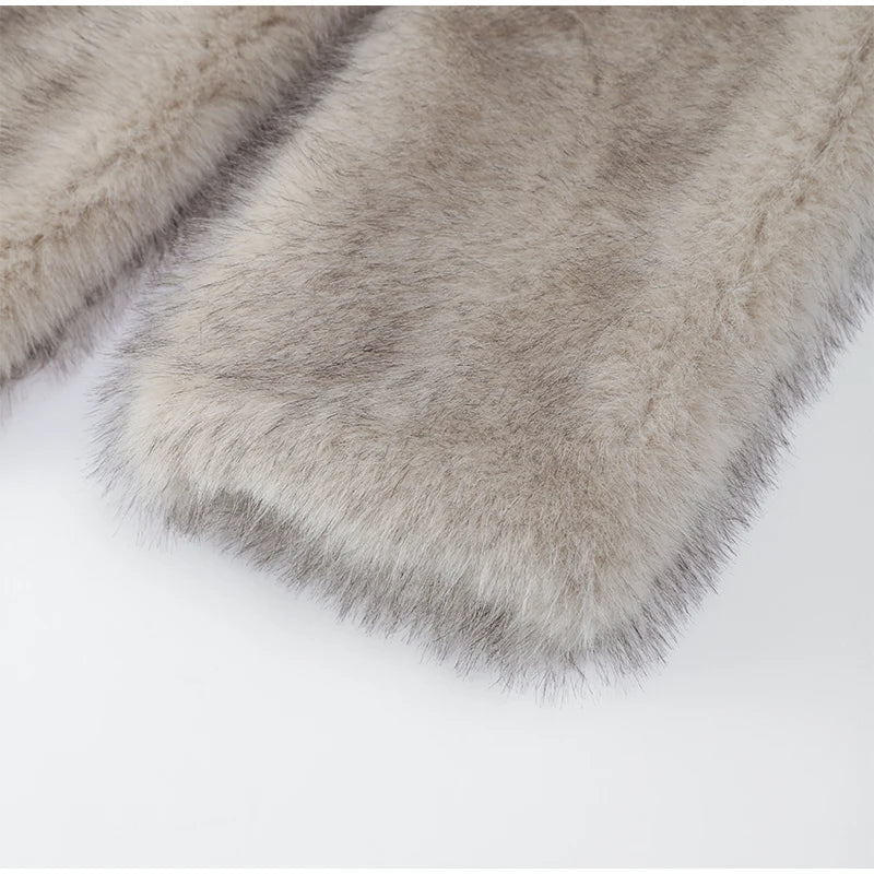 Chic Gradient Lapel Cropped Faux Fur Coat