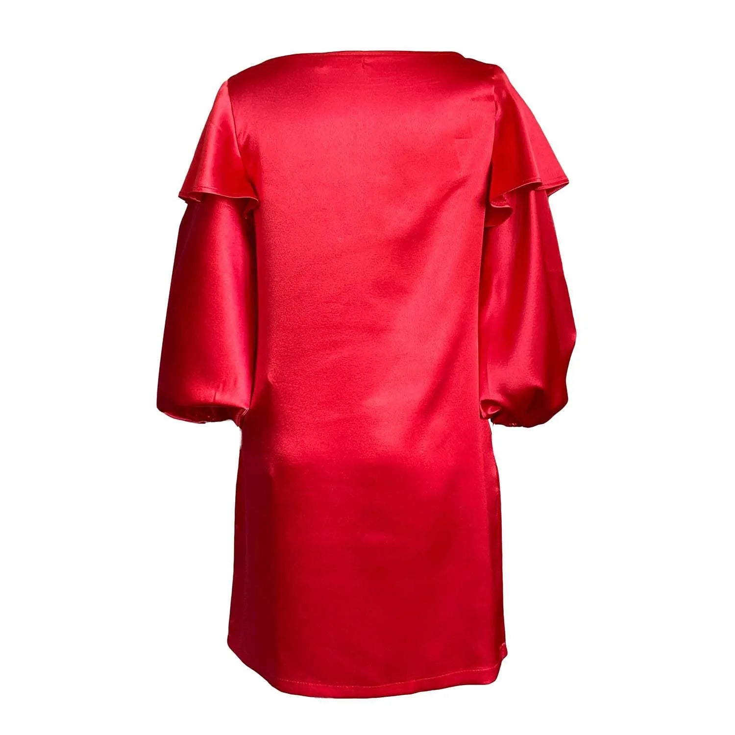 Elegant Office Dresses O Neck Full Sleeve Straight Mid Calf Satin  Midi Dress