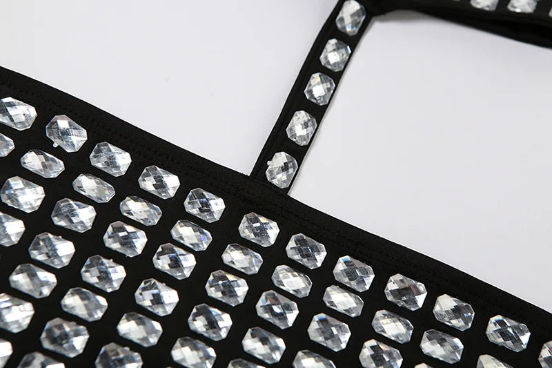 Sleeveless Halter Rhinestone Backless Hollow Out Tank Top