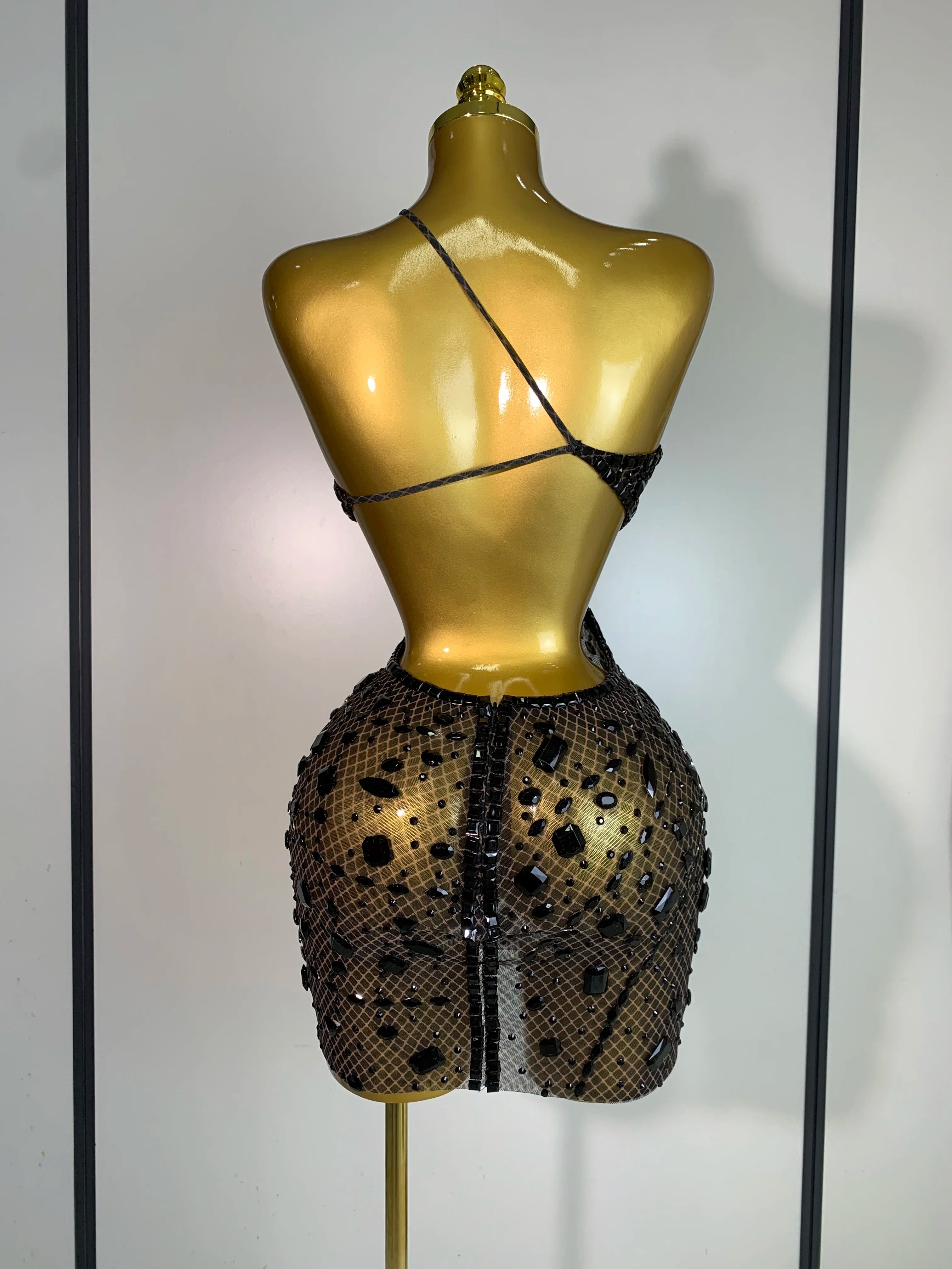 Sleeveless See Through Mesh Backless Evening Sparkling Dress