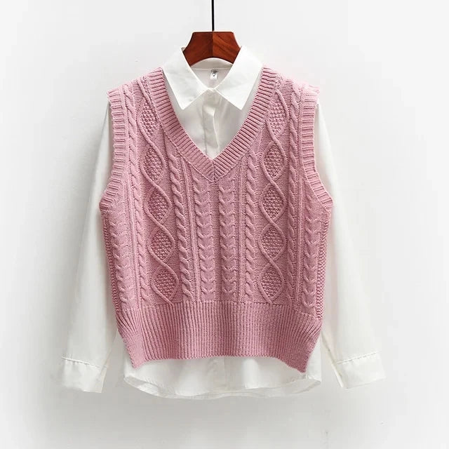 Sleeveless Knitted V Neck Pullovers Jumper Top