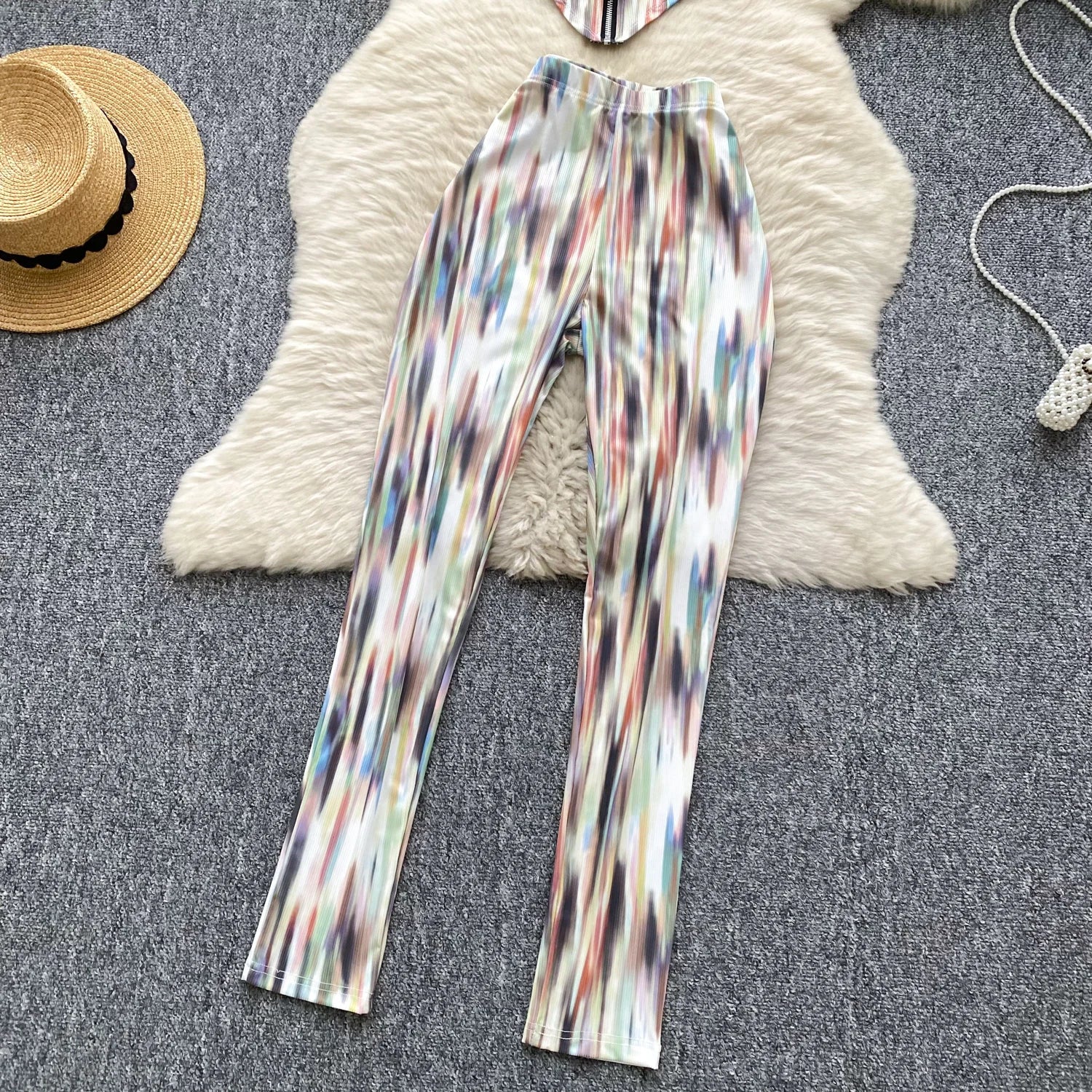 Two Piece Sets Strapless Zipper Tops+Bodycon Long Pants Suits