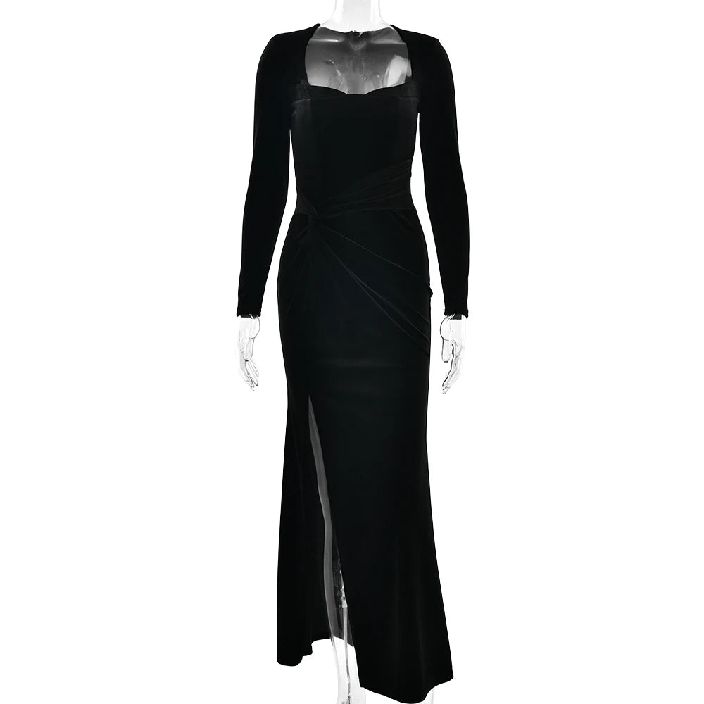 Ruched Split Bodycon Elegant Long Dress
