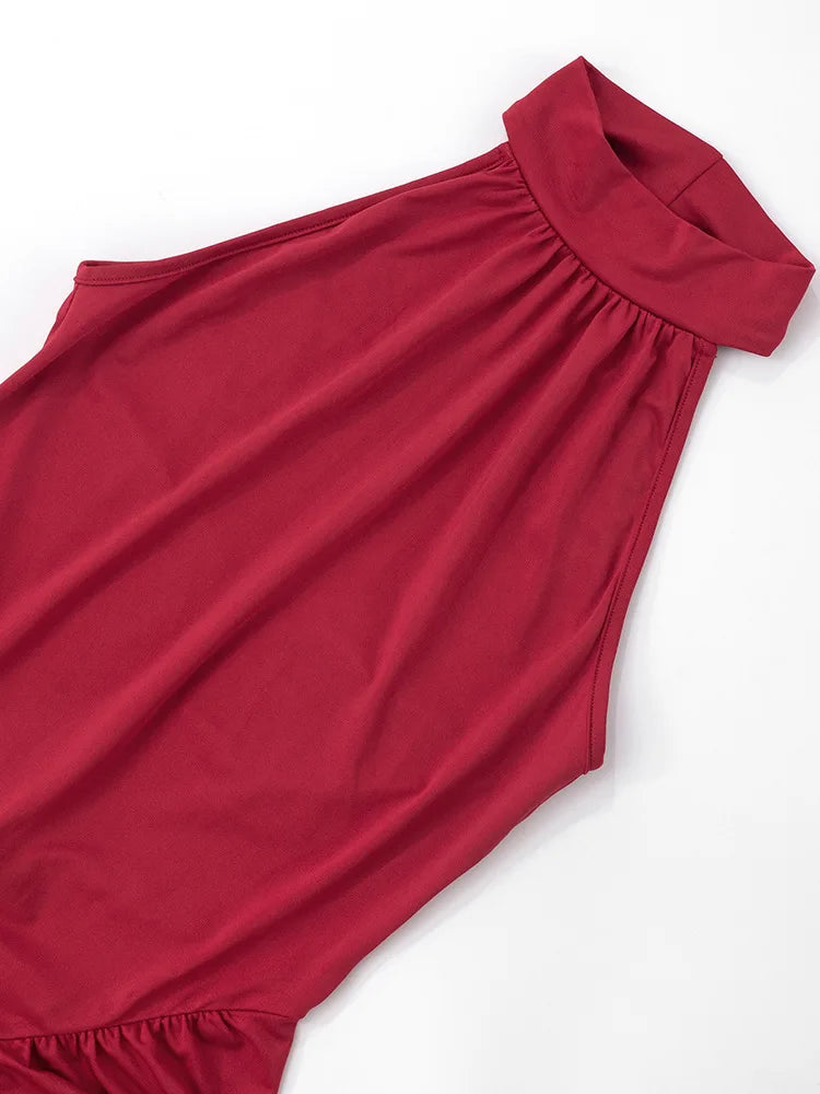 Sleeveless Halter Ruched Maxi Dress