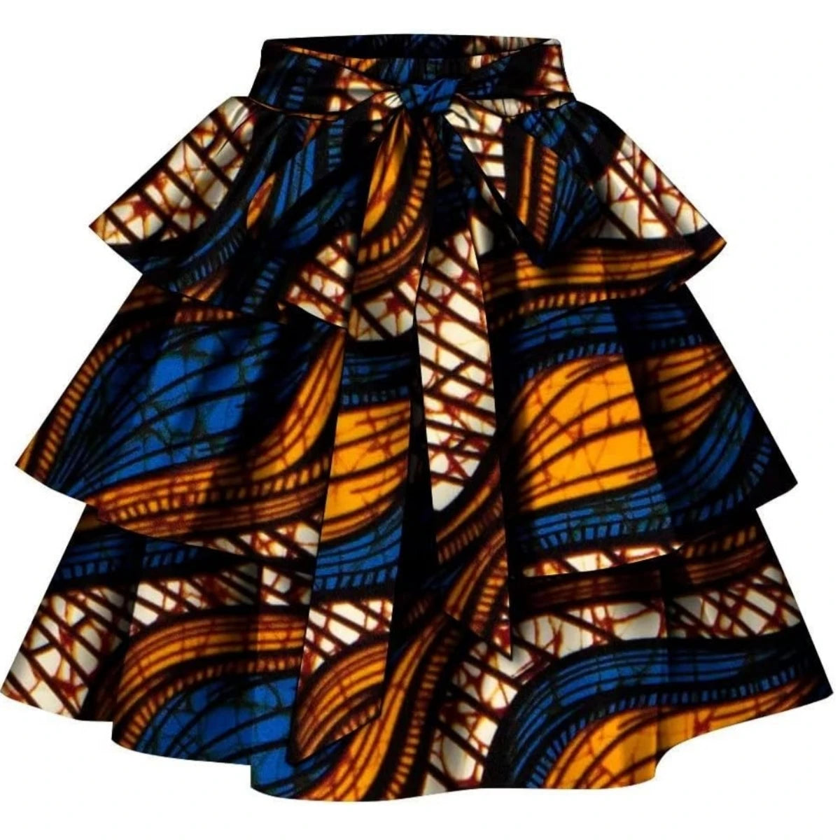 African Ankara Print Wax Patchwork Multi-layer Skirt