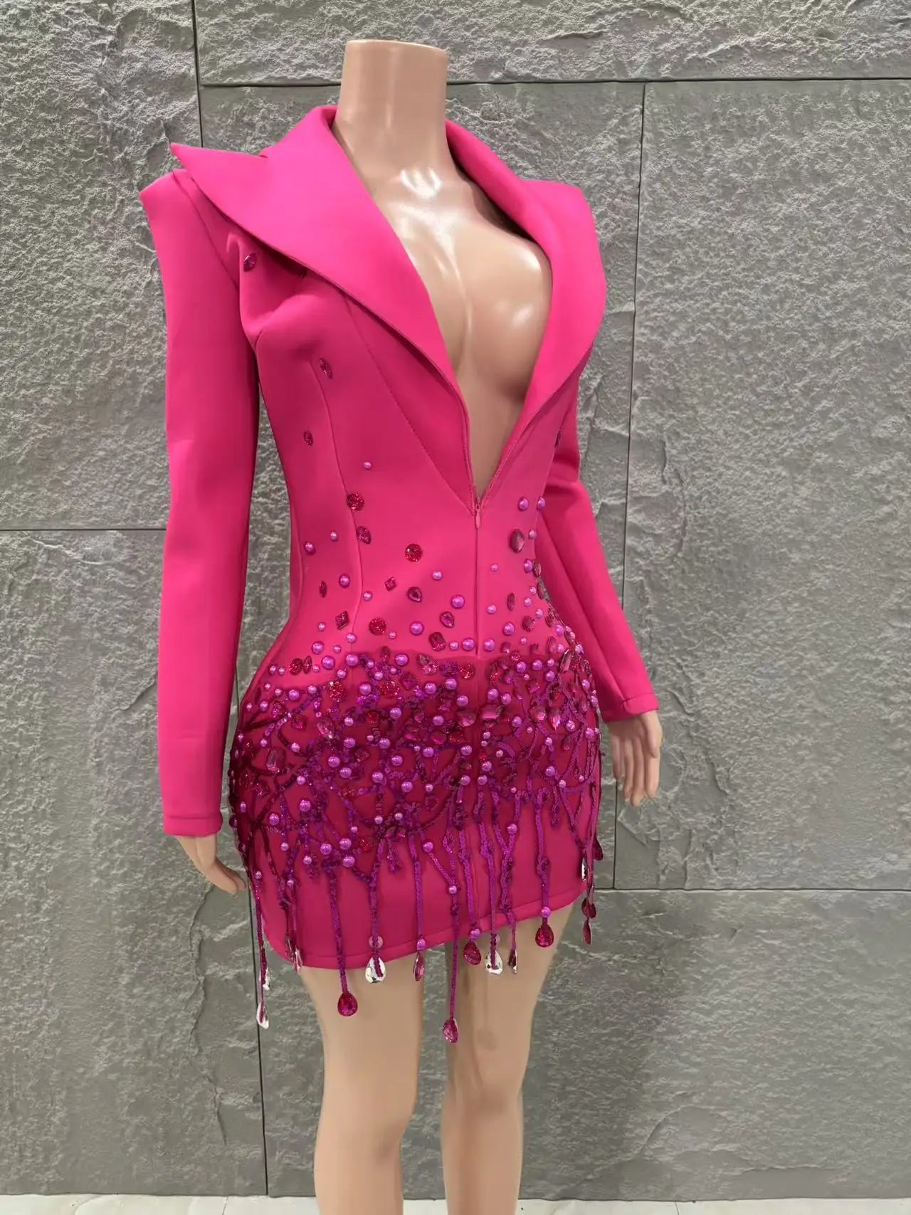 Long Sleeve Deep V-Neck Bodycon Blazer Dress