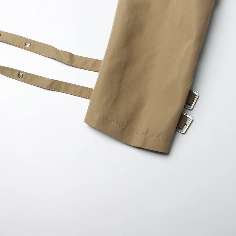 Loose Mesh Stitching Casual High Waist Long Trench Coat