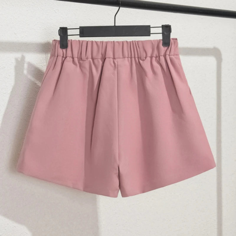 Solid Casual Elegant Office Lady Short Elastic Waist Basic All-match Loose Shorts
