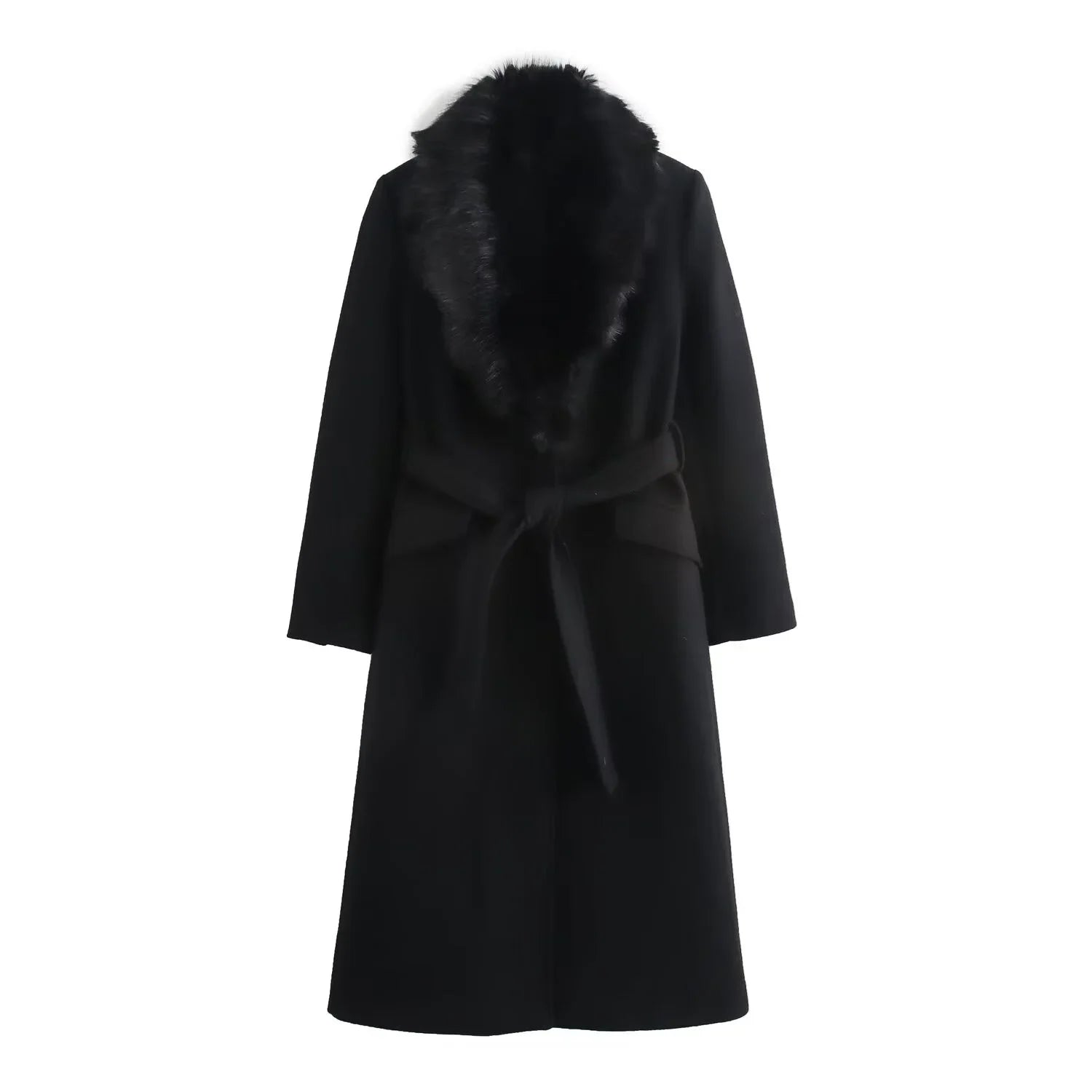 Long Sleeved Fur Collar Belt Long Coats
