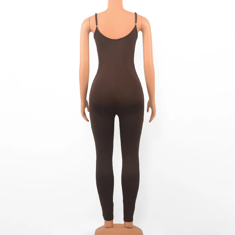 Sleeveless Spaghetti Strap Backless Casual Bodycon Jumpsuit
