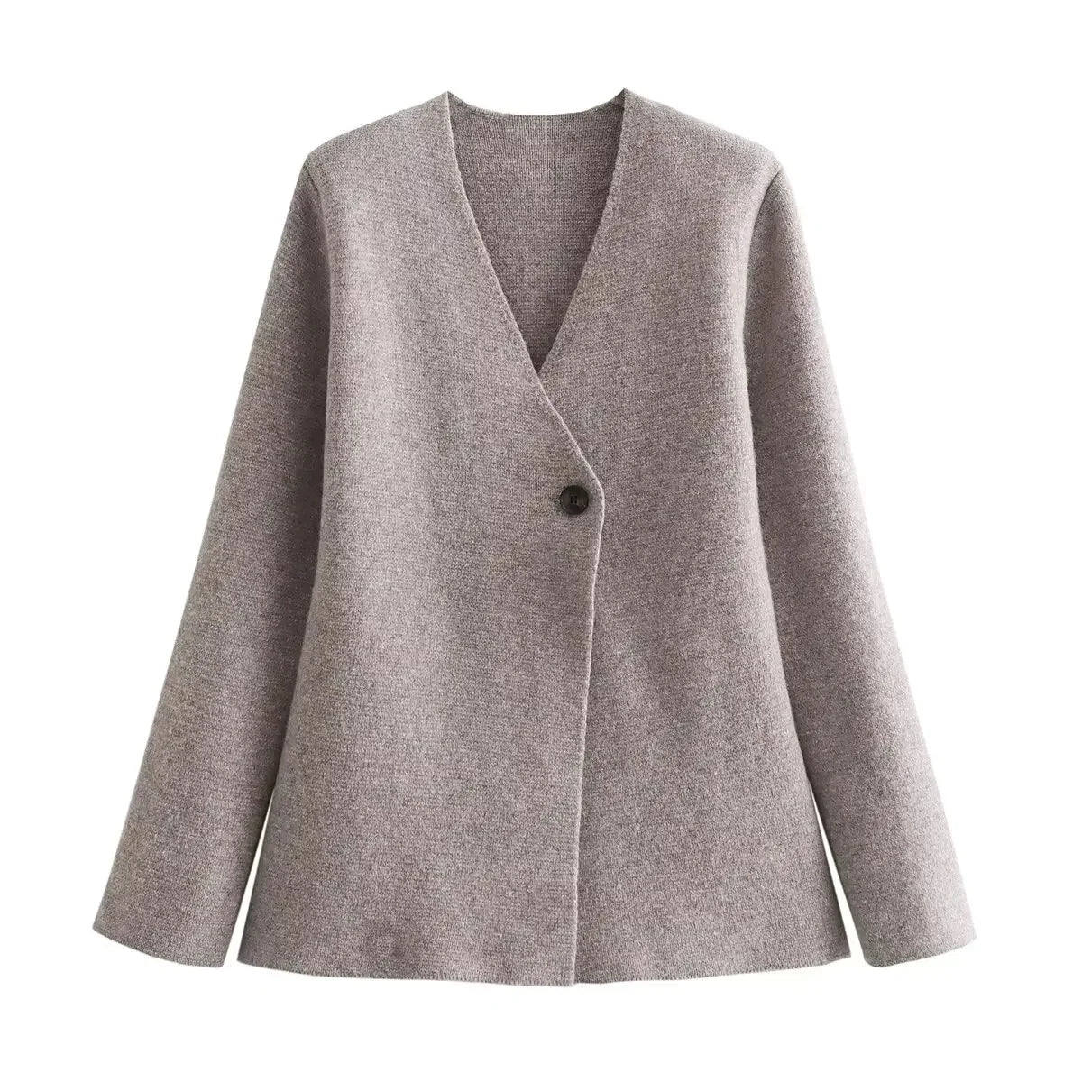 Knitted Long Sleeve V-neck Single Buckle Jacket Blazers