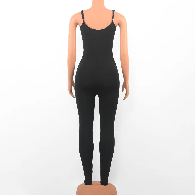 Sleeveless Spaghetti Strap Backless Casual Bodycon Jumpsuit