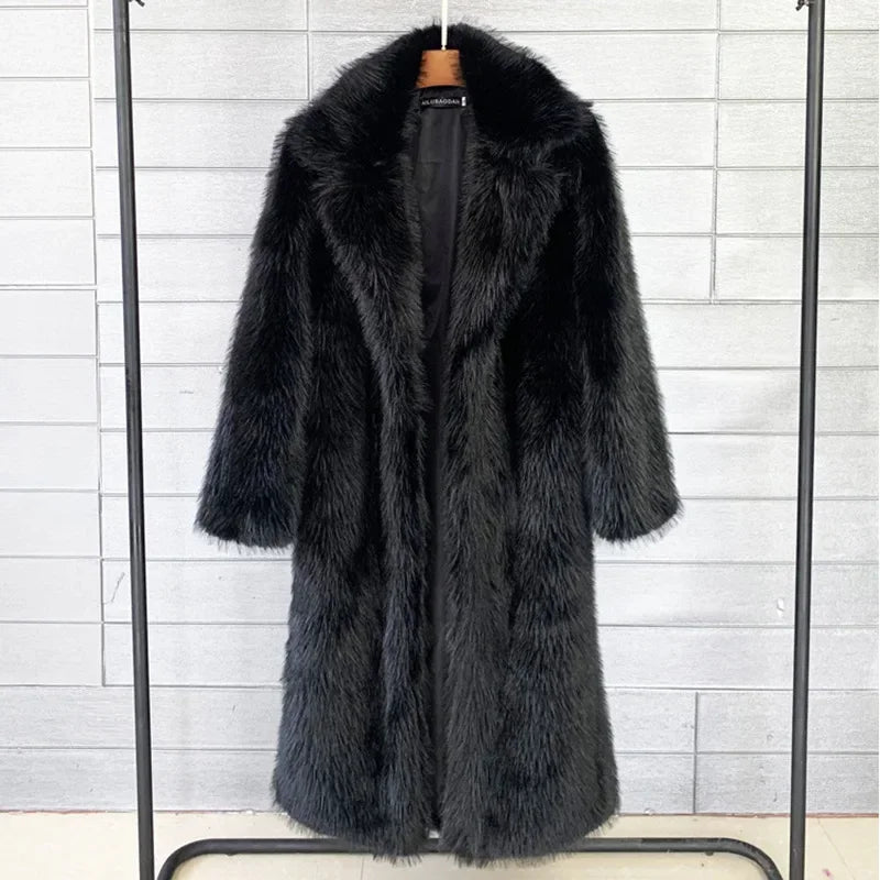 Long Faux Fur Turn Down Thick Coat