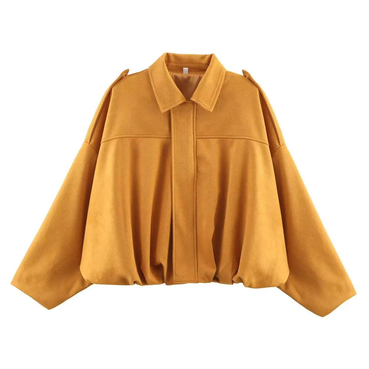 Lapel Suede Long Sleeve Zipper Loose Short Women Coat