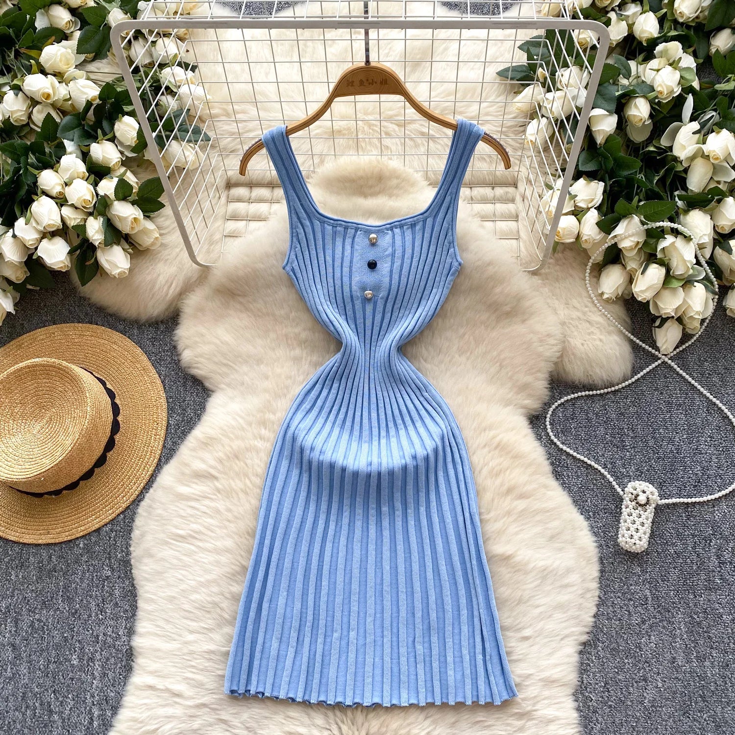 Vintage Sleeveless Elastic French Style Dress