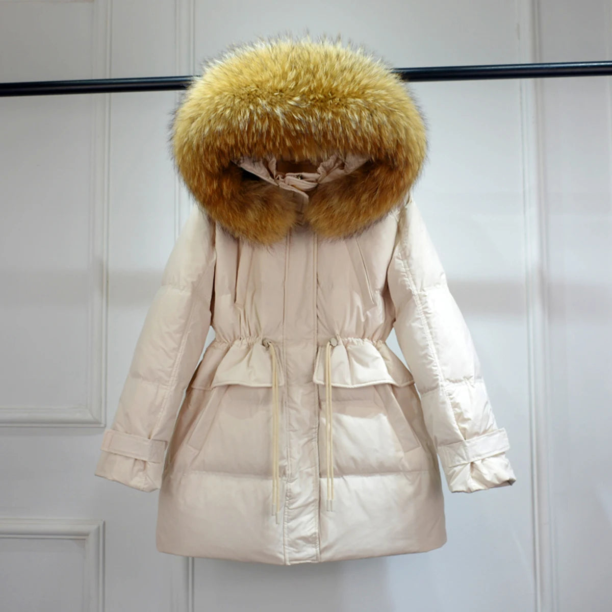 Winter Feather Puffer Coat With Large Real Fur Hooded Duck Down Parkas Outwear