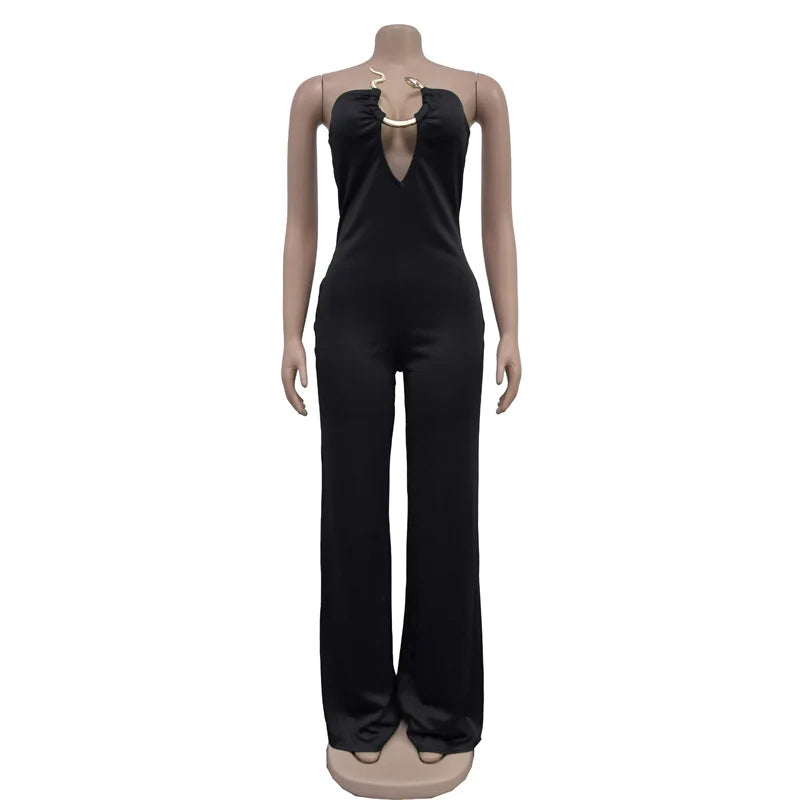 Strapless Sleeveless Loose Wide Leg Backless Cut Out Jumpsuits