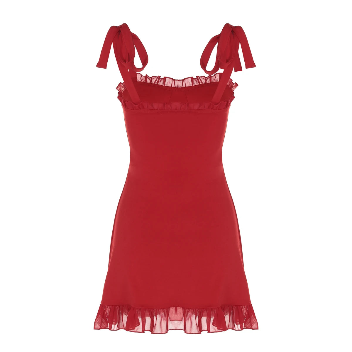 Elegant Solid Slips Ruffles Backless Bandage Patchwork Slim Mini Dress
