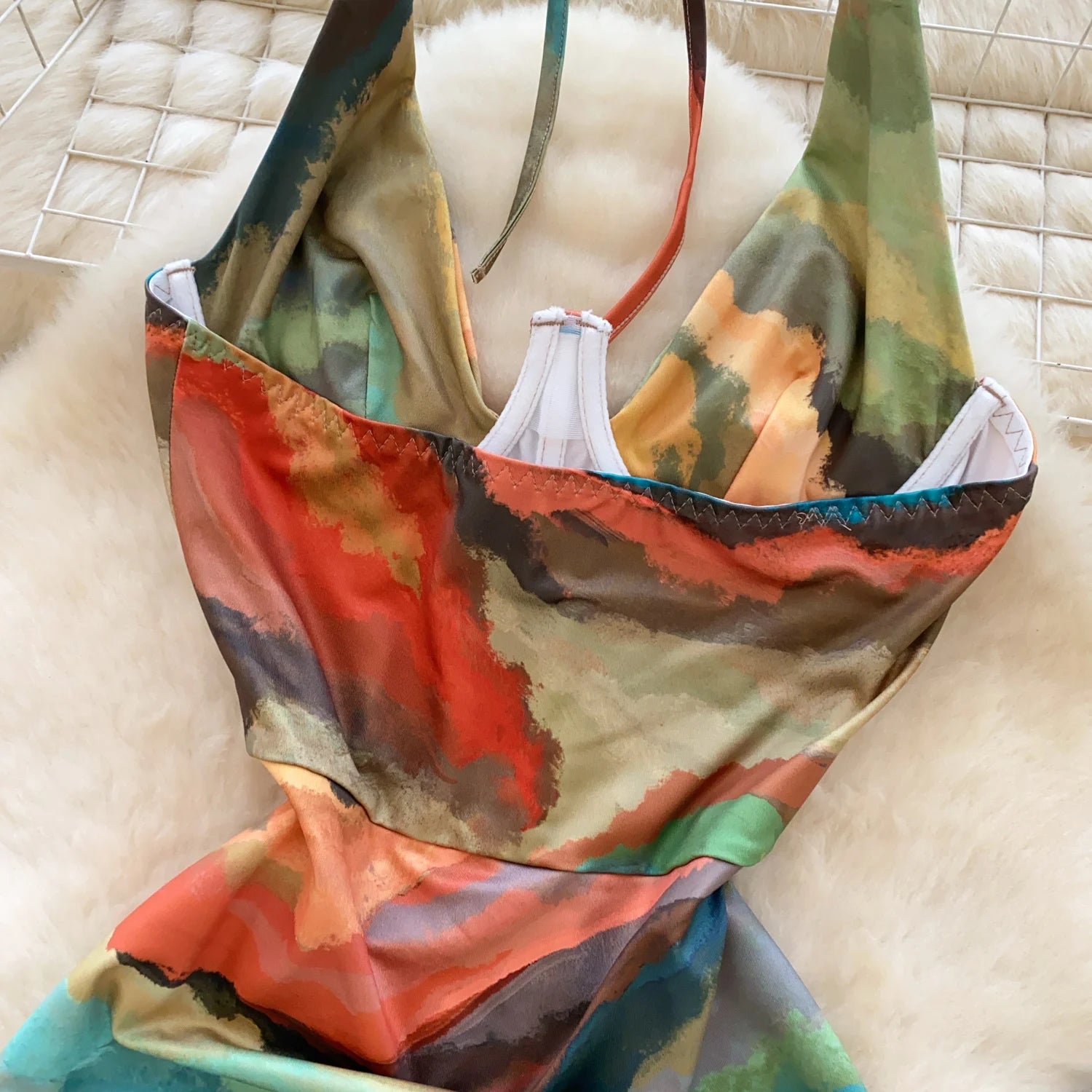 Irregular Sleeveless V Neck Slim Halter Split Bodycon Dress