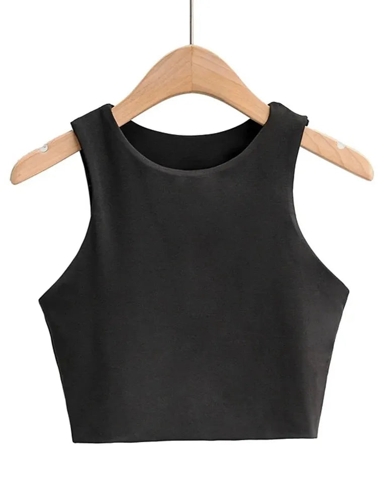 Slim Tops O-neck Sleeveless Double Nylon Tank Tops