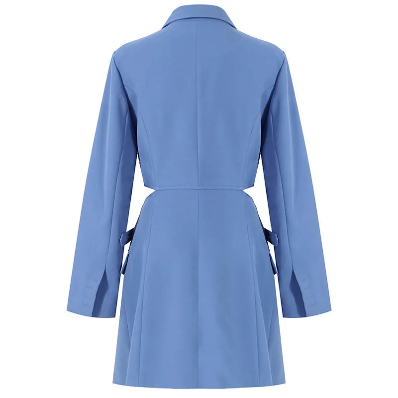 Lapel Long Sleeve Loose Fit Cross Buckle Hollow Out Blazer Dress