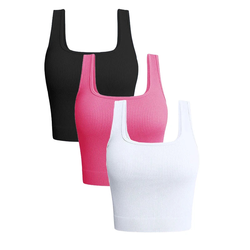 Solid Square Neck Ribbed Basic Elastic Sleeveless Crop Tops