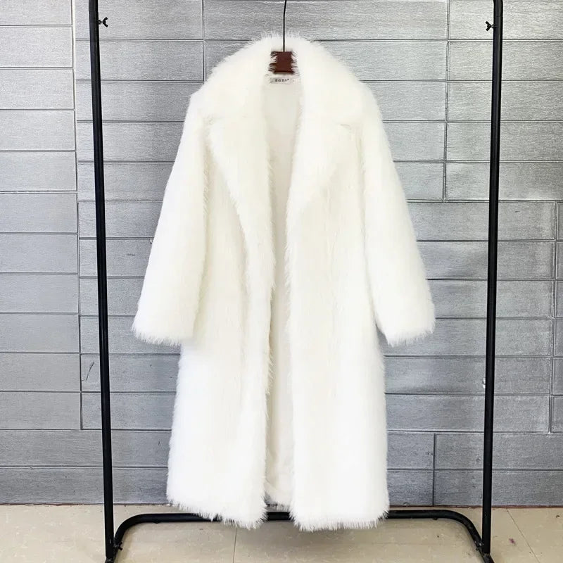 Long Faux Fur Turn Down Thick Coat