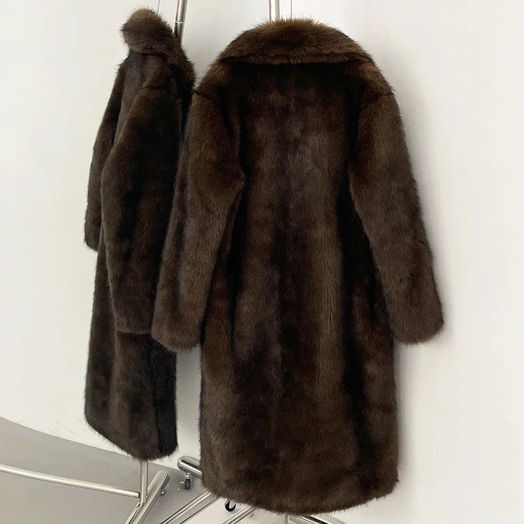 Faux Fur Long Sleeve Thick Warm Overcoat Fluffy Coat