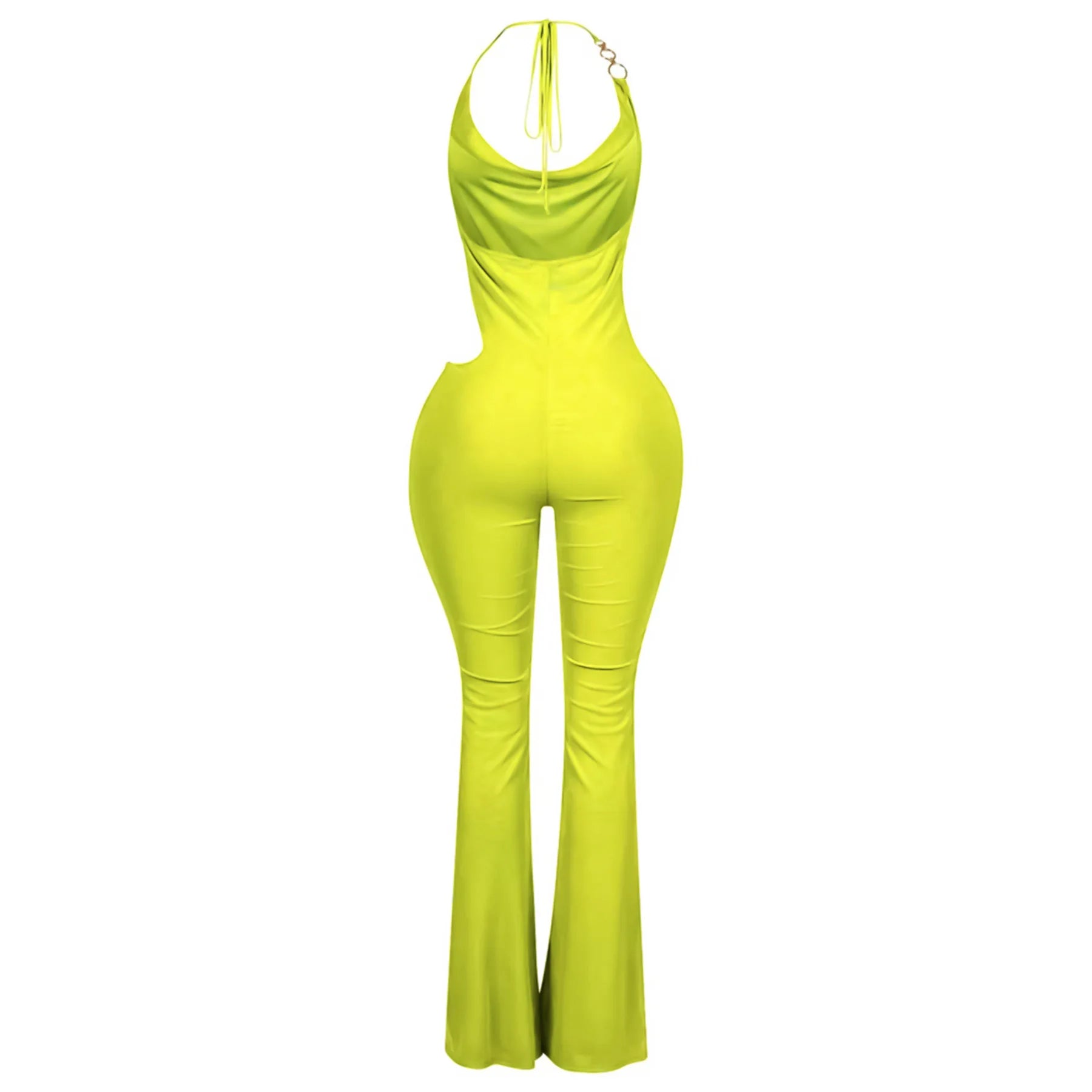 Sleeveless Pile Collar Halter Hollow Out Jumpsuits