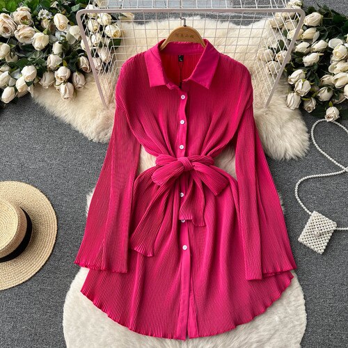 Pleated Shirt Dress