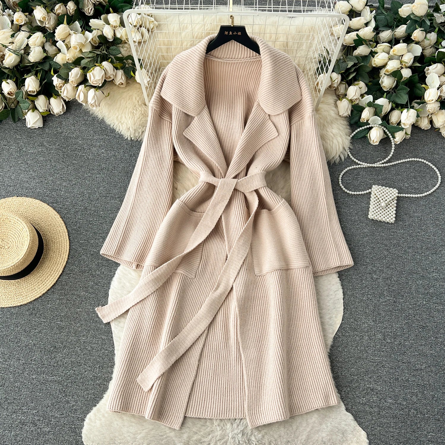 Loose Knitted Long Sleeves Lace Up Long Sweater