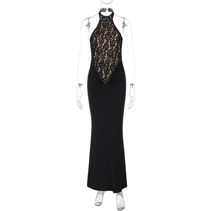 Off-shoulder Strapless Sleeveless Bodycon Lace Halter Backless Dress