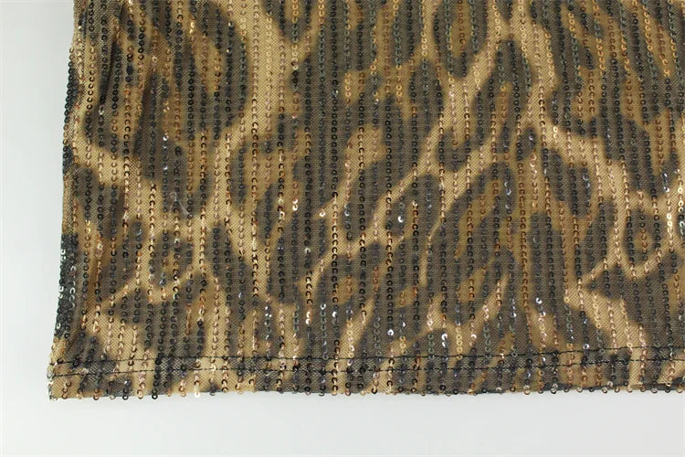 Leopard Sequins Slash Neck Sheath Bodycon Long Maxi