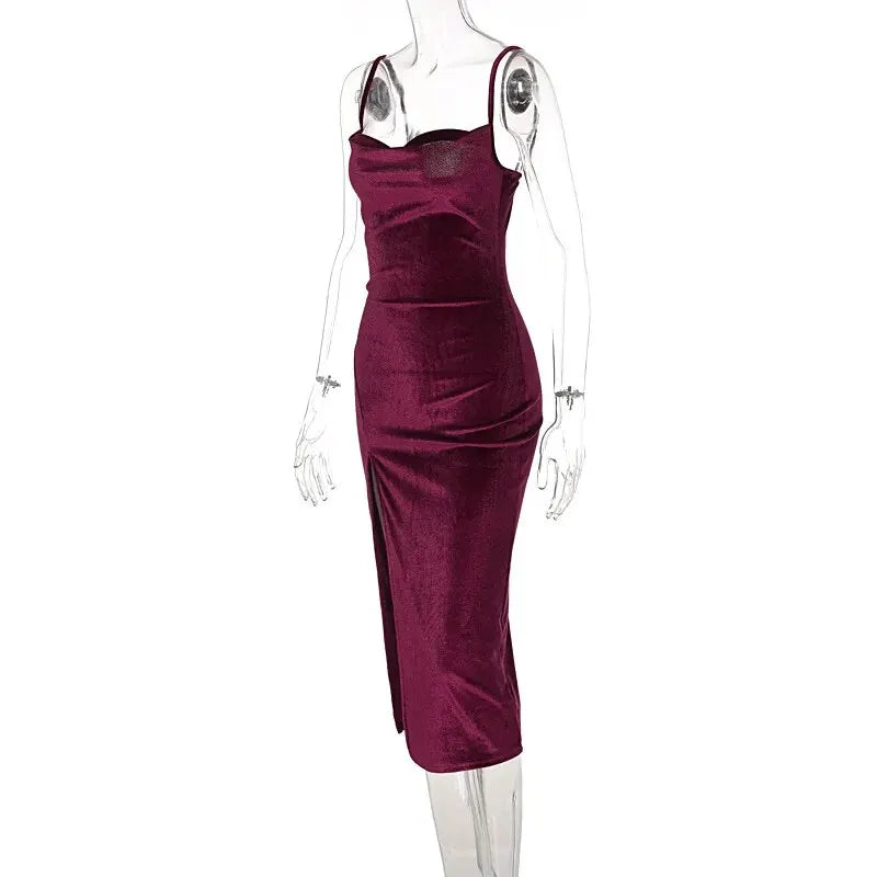 Elegant Party Club Evening Velvet Bodycon Midi Dress