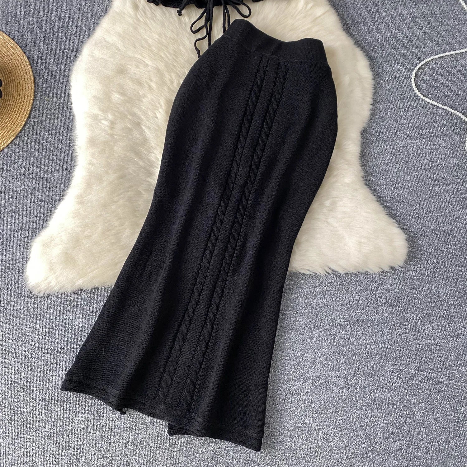 Hollow Out Lace Up Tank Top+Split Long Skirt Two Pieces Suits