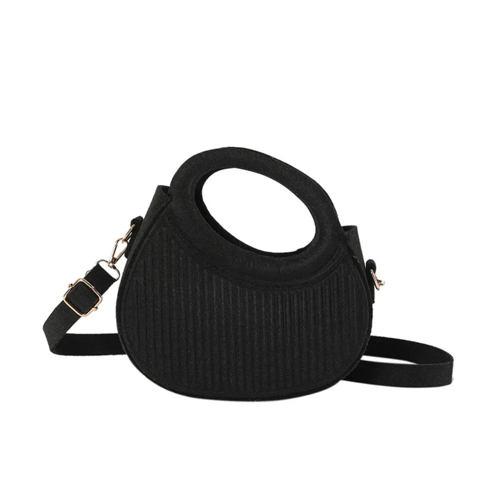 Half Moon Pleated PU Leather Felt Crossbody Handbag