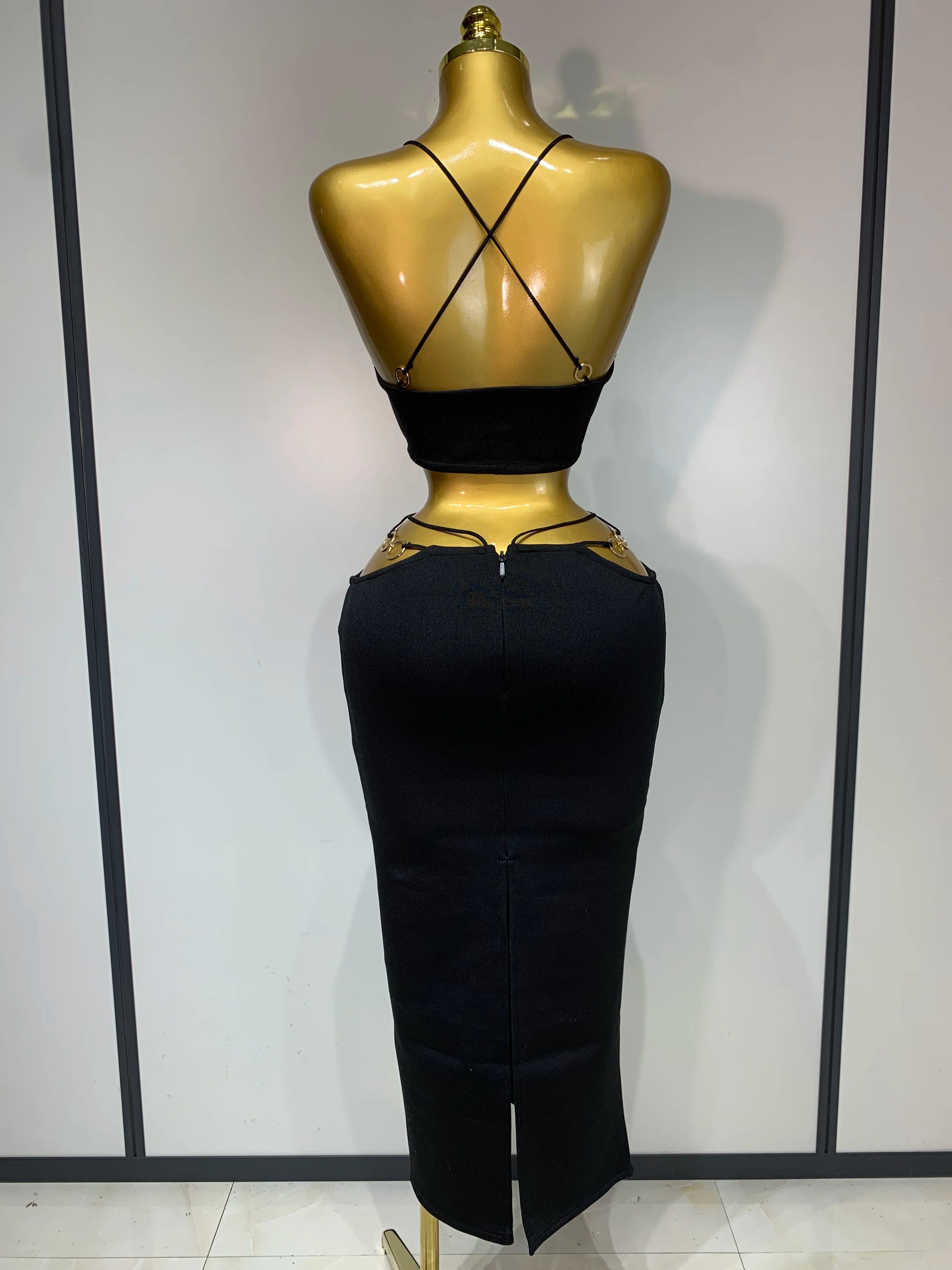 Sleeveless Halter Hollow Out Bodycon Long Bandage Dress